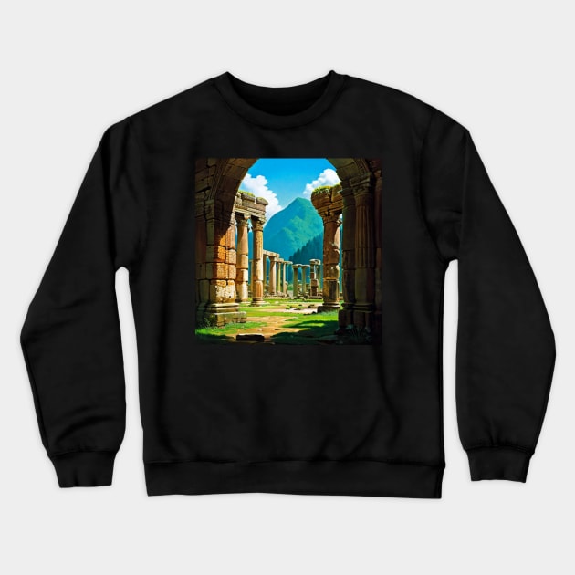 Greek Column Ruins in an Empty Field Crewneck Sweatshirt by CursedContent